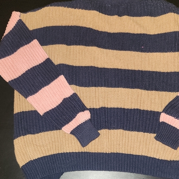 Navy and Tan Striped Cardigan Sweater - Picture 6 of 7